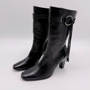 Harley-Davidson Women’s Tall Black Leather Heeled Boots 10 Fringe Metal Ring